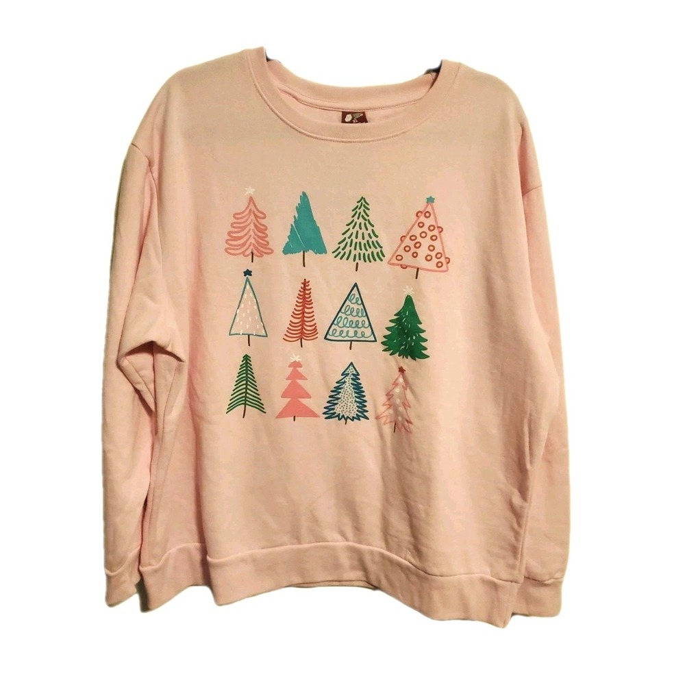 Dec 25th Women's Christmas Sweatshirt Pink Long Sleeves Size XL  Trees NWT